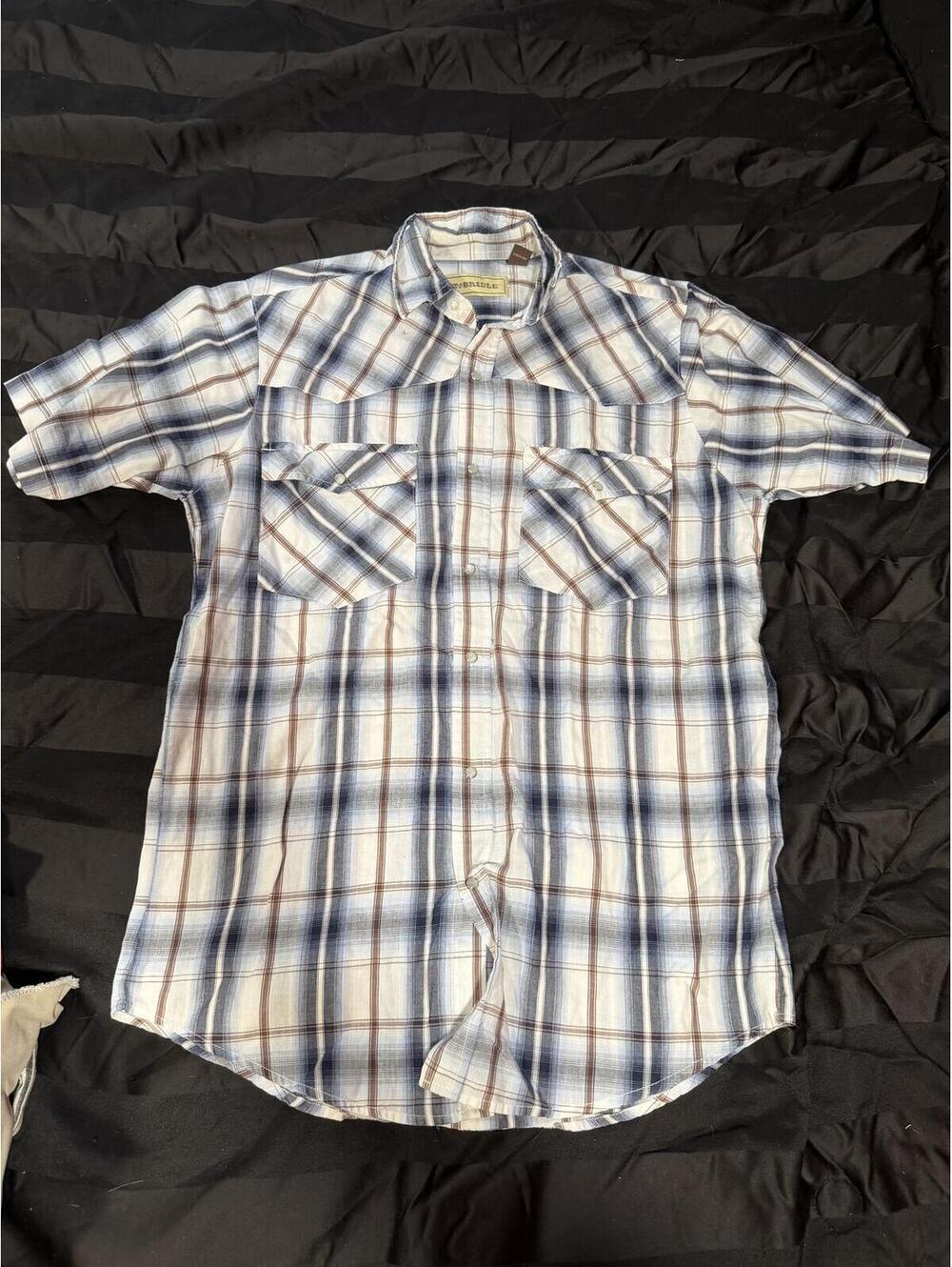 Bit & Bridle Men's Pearl Snap Western‎ Plaid Short Sleeve Shirt Sz M